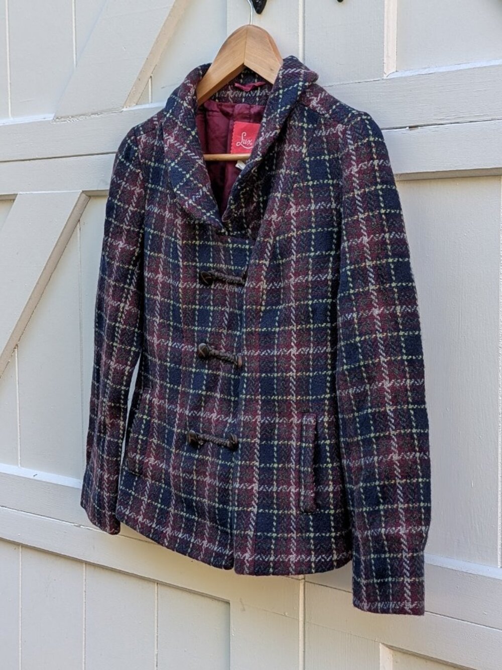 Vintage Lux Urban Outfitters 70% Wool Plaid Toggle Peacoat Jacket S M